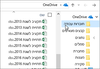 סייר Windows, תיקיית OneDrive, קבצי Excel