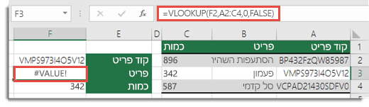 הוא היה #VALUE! מוצגת כאשר col_index_argument קטן מ- 1