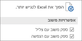 תצוגה חלקית של הגדרות 'נוחות גישה' ב- Excel