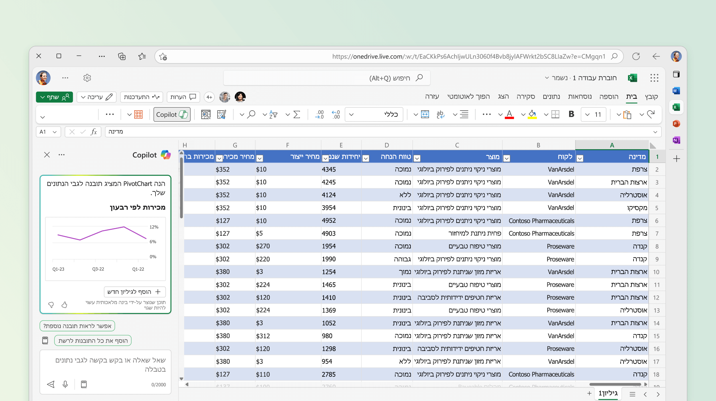 צילום מסך שמציג את Copilot ב- Excel המזהה תובנות מנתונים קיימים.