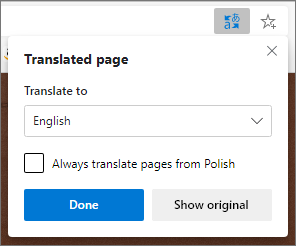 החלונית Microsoft Translator מציגה את מצב התרגום.