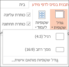 תפריט 'גודל שקופית'