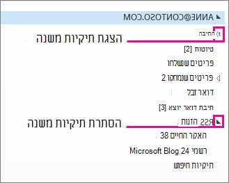 הצגה והסתרה של תיקיות משנה