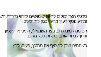 דוגמה של תמונה מאחורי בלוק של טקסט