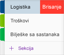 Brisanje sekcije u aplikaciji OneNote za iOS