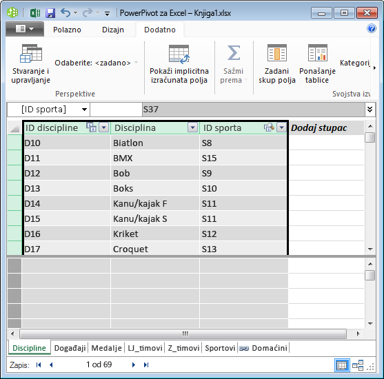 kopiranje polja u dodatku PowerPivot