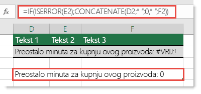 Funkcije IF i ISERROR koriste se kao zaobilazno rješenje za povezivanje niza s #VALUE! pogreška