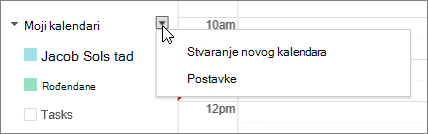 Odaberite Moj kalendar, a zatim Postavke