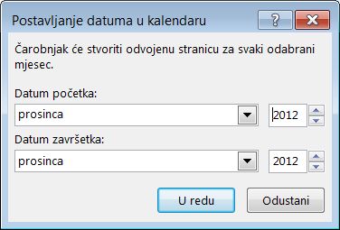 Postavljanje novog mjeseca u dijaloškom okviru Postavljanje datuma u kalendaru.