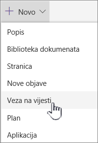 Odaberite vezu Novosti na izborniku + Novo