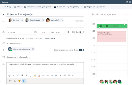 Zakazivanje sastanka u programu Outlook na webu