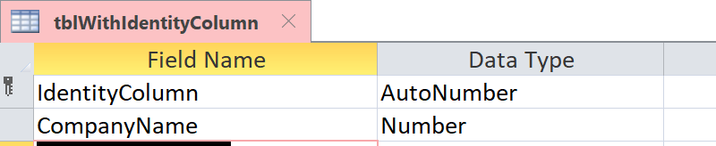 Pokaži da je stupac identiteta prepoznat kao polje s automatskim numeriranje