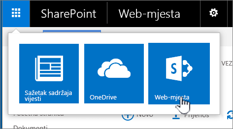 Pokretač aplikacije SharePoint s istaknutim web-mjestima