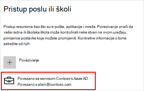 Pristup zaslonu tvrtke ili škole s povezanim računom contoso