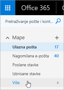 Snimka zaslona pokazivača iznad gumba Još u navigacijskom oknu u programu Outlook na webu. 