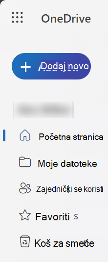 snimka zaslona nove web-nadzorne ploče servisa OneDrive snimljene u 2024. uz gumb Dodaj novo