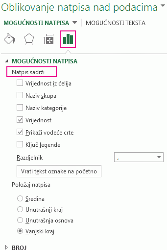 Label Options part of Format Data Label pane