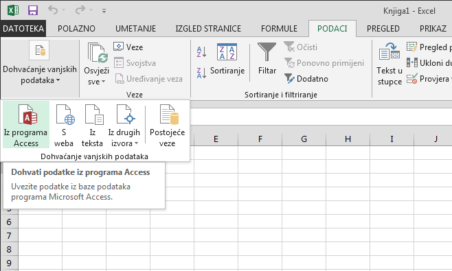 Uvoz podataka iz programa Access s malom vrpcom