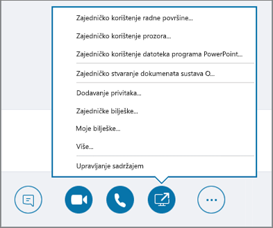 Snimka zaslona na kojoj se prikazuje otvoreni izbornik Podijeli sadržaj.