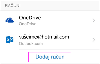 Dodirnite Dodaj račun