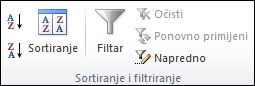 Grupa Sortiranje i filtriranje na kartici Podaci
