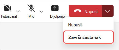 Odaberite Završi sastanak da biste završili sastanak za sve sudionike.