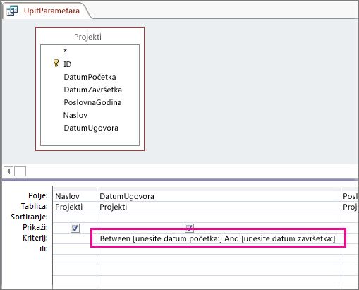 Parametarski upit s dva parametra.