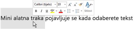 Mini alatna traka s odabranim tekstom