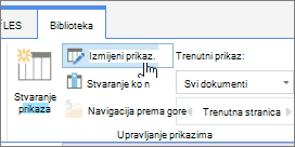 Mogućnost izmjene prikaza biblioteke vrpce sustava SharePoint Online