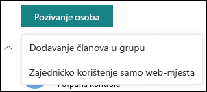 Pozivanje osoba na web-mjesto sustava SharePoint