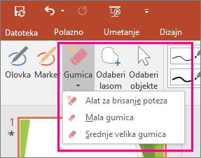 Prikazuje gumb Brisalo u odjeljku Rukopisni alati u sustavu Office