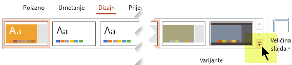 Odaberite strelicu prema dolje koja otvara galeriju varijanti boja