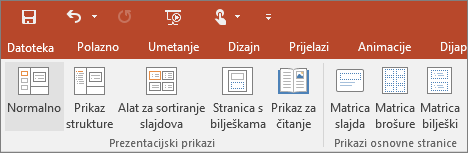 Prikaz izbornika prikaza u programu PowerPoint