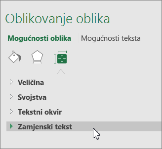 U oknu objekta kliknite Zamjenski tekst.
