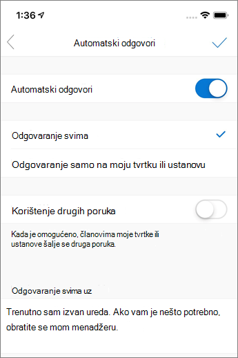 Stvaranje automatski odgovor u programu Outlook Mobile