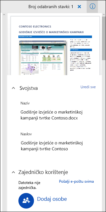 Office 365 Ploča metapodataka dokumenta