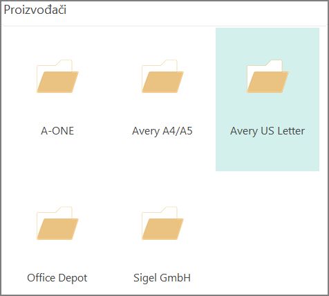 Predlošci dopisnica za konkretne proizvođače dopisnica, na primjer, Avery.
