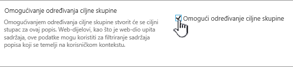 Potvrdni okvir omogući ciljanu ciljnu skupinu