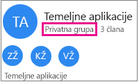 Grupa oglednih kartica s istaknutim "privatna grupa"