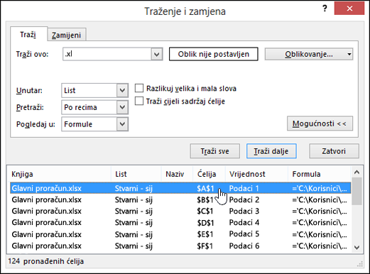 Dijaloški okvir Traženje i zamjena