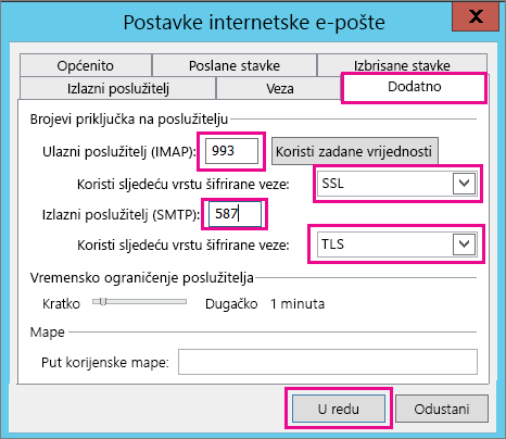 Unesite napredne postavke e-pošte.