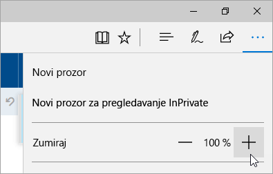 Snimka zaslona na kojoj se prikazuje izbornik Postavke i više u pregledniku Microsoft Edge