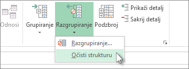 Kliknite razgrupiranje, a zatim Očisti strukturu.