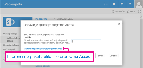 Uploading an Access app package to the Add an app page on a SharePoint site