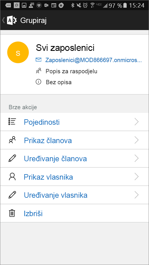 Odaberite grupu u aplikaciji Office 365 admin da biste uredili detalje kao što su članstvo ili vlasnici.