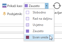 Kao moj status tijekom sastanka pokaži Izvan ureda