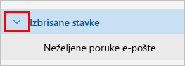 Snimka zaslona s prikazom proširene mape izbrisanih stavki.