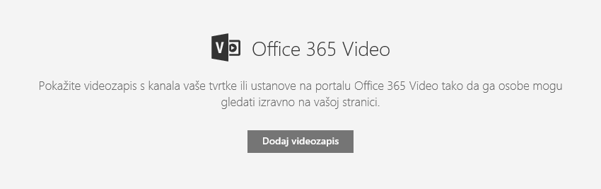 Snimka zaslona dijaloškog okvira za dodavanje videozapisa u sustavu Office 365 u sustavu SharePoint.