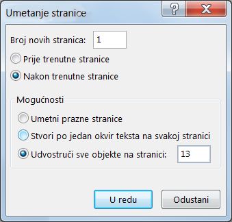 Dijaloški okvir za umetanje stranice programa Publisher