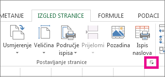 Kliknite strelicu u donjem desnom kutu grupe Postavljanje stranice.